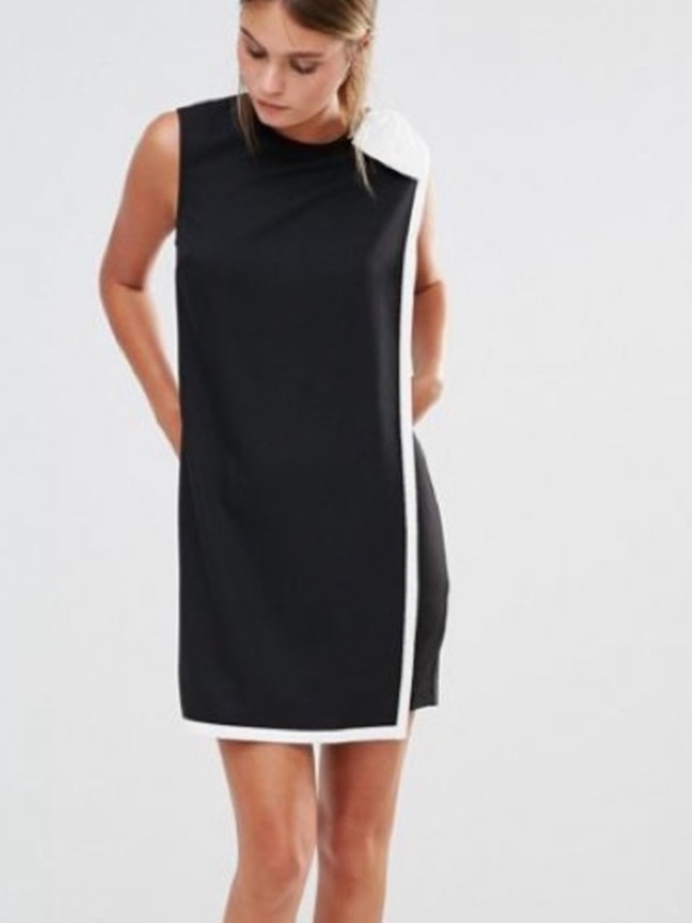 Ted Baker Elija Double-Layer Dress In Black White Bow 1